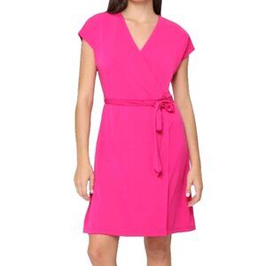 NEW Nicole Miller Original Ladies Faux Wrap Tie Dress sz XL Pink Short Sleeves